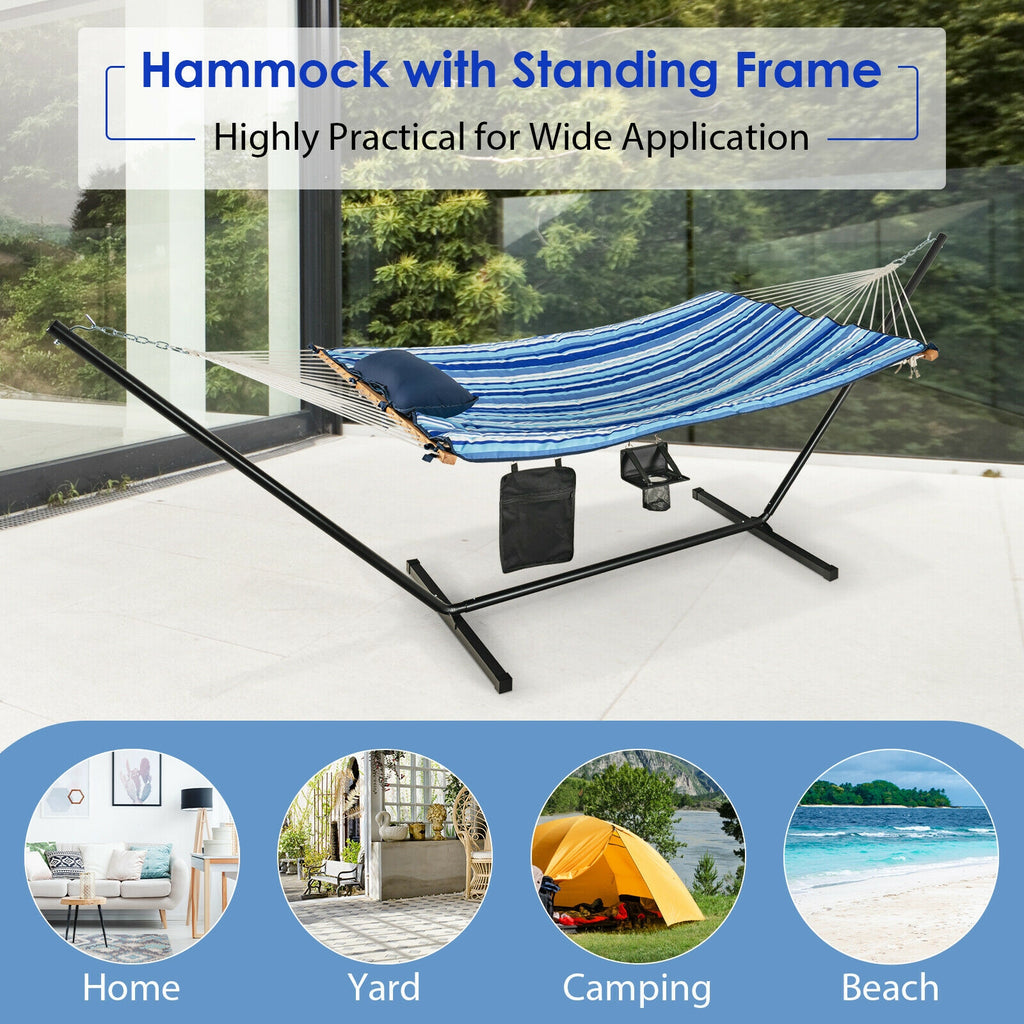 Hammock Chair Stand Set Cotton Swing with Pillow Cup Holder Indoor