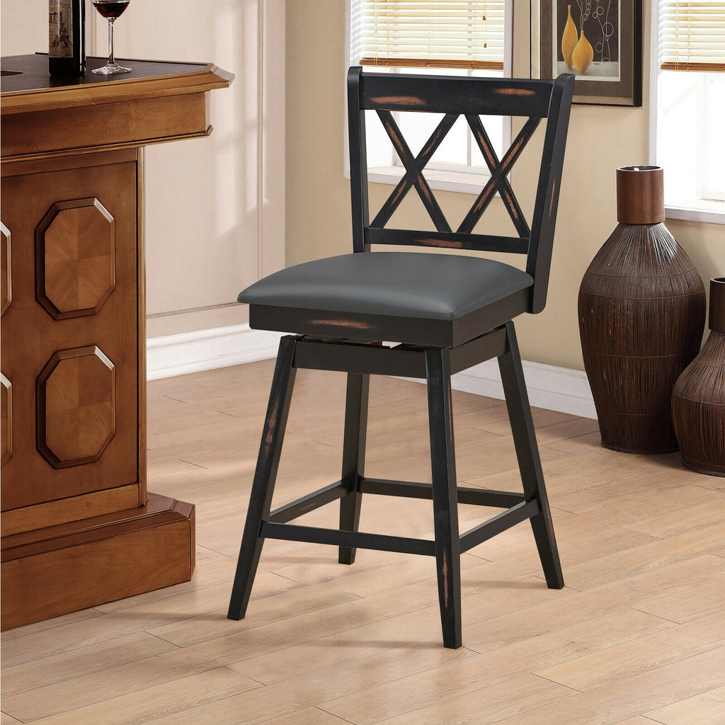 2-Piece 25" Counter Height Bar Stools with Cushion - Black