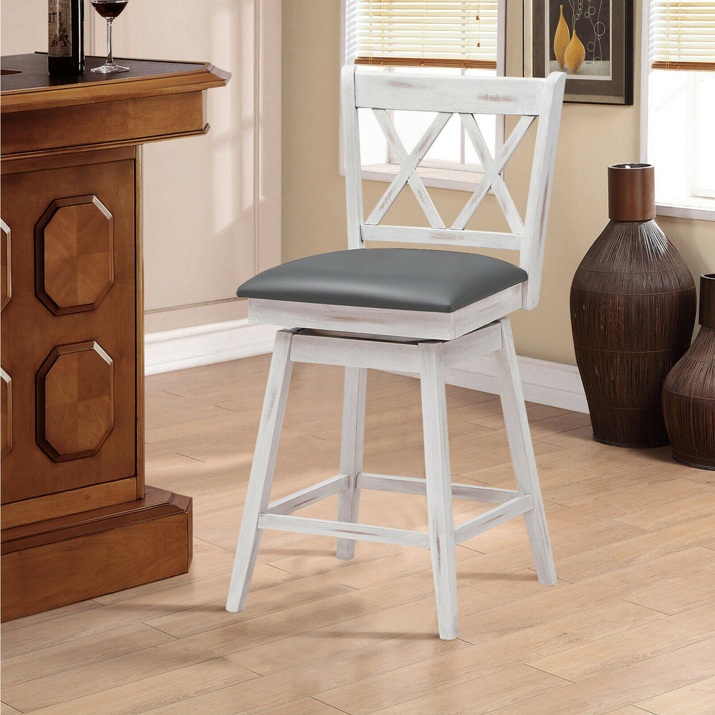 25 Inch Swivel Counter Height Bar Stools Set - Soft Cushion, White