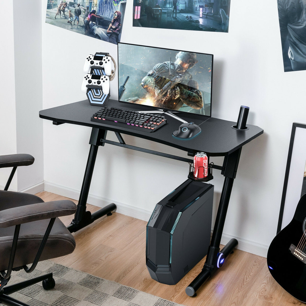 43.5" Height Adjustable Gaming Desk with Blue LED Lights
