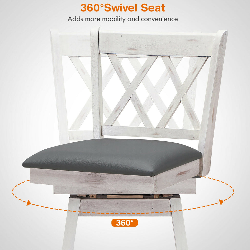 2-Piece Counter Height Barstool Set with Swivel Seat - White Cushion