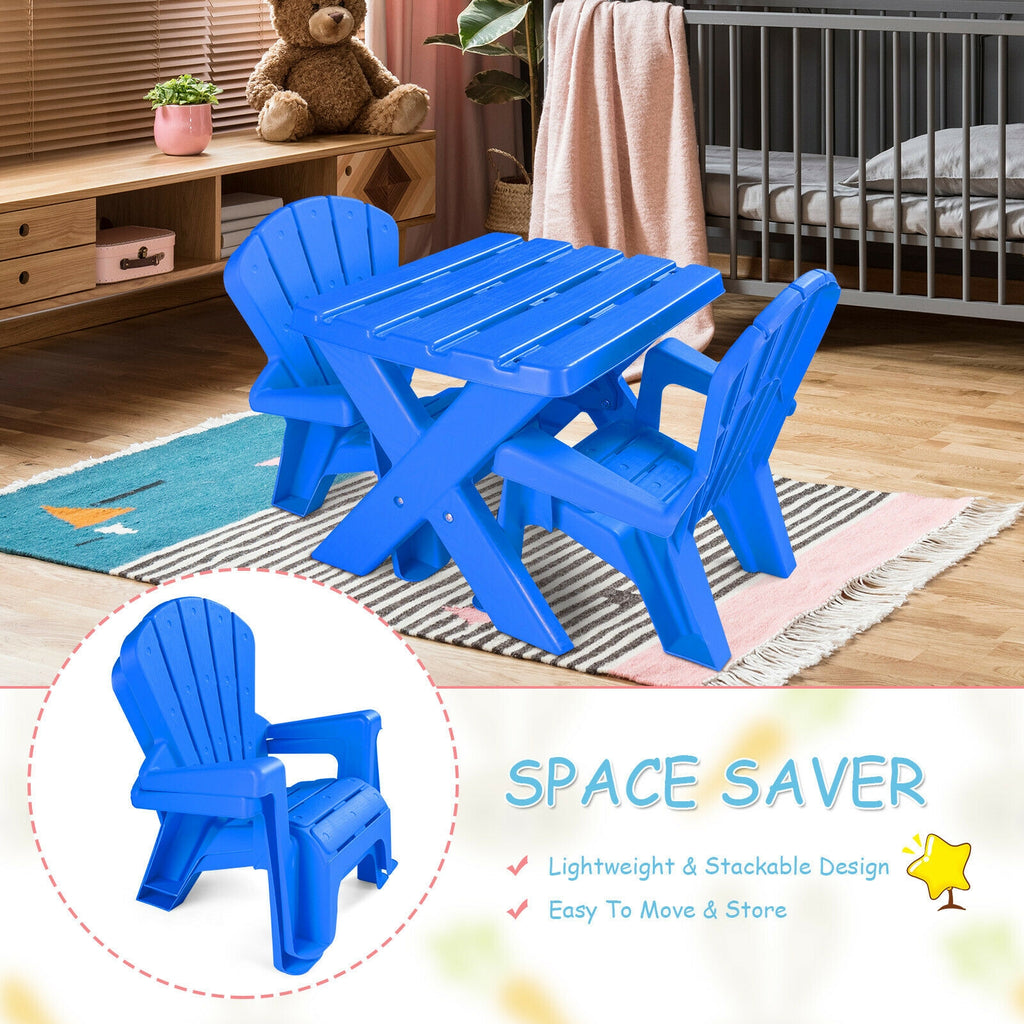 Blue 3-Piece Children's Plastic Play Table and Chair Set