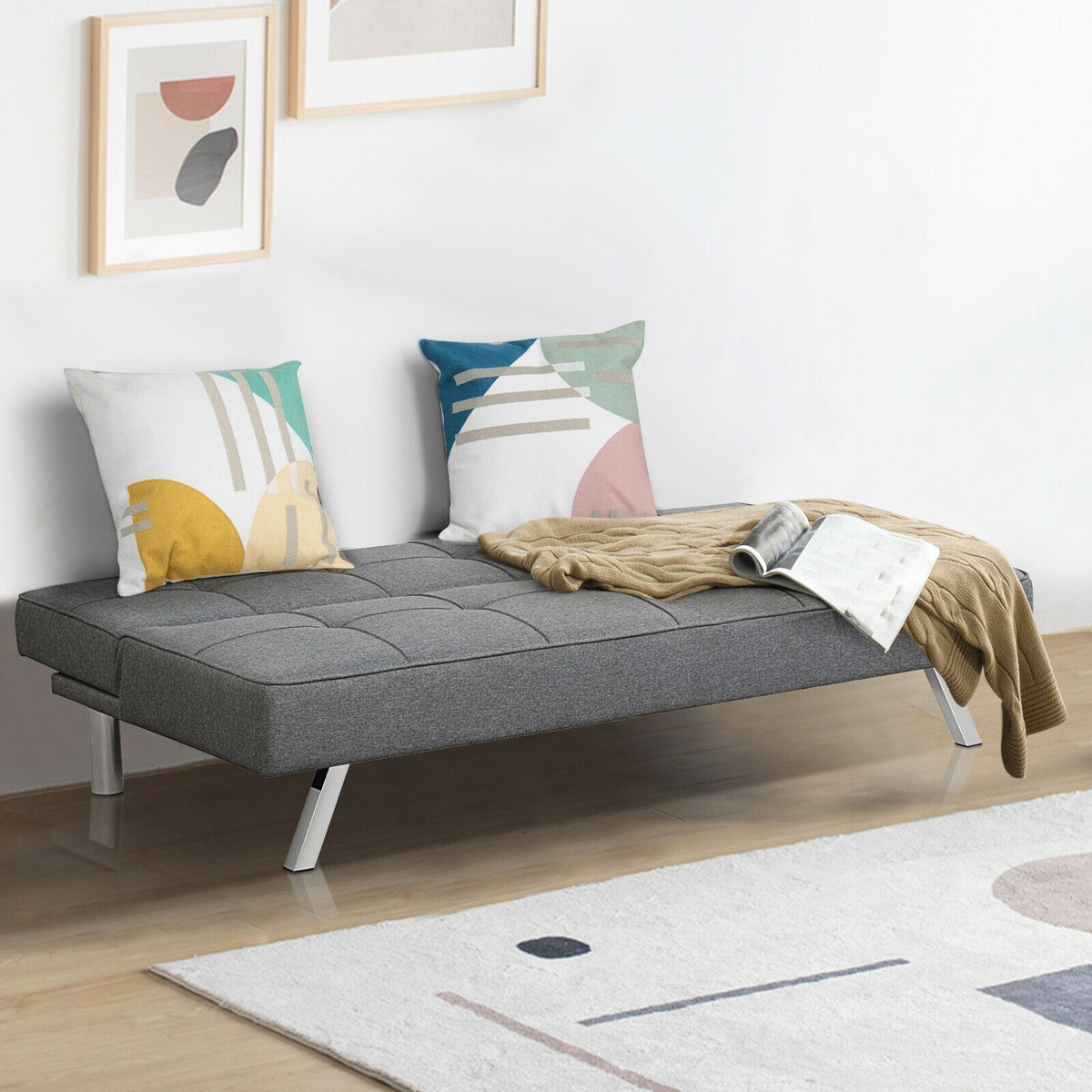 3-Seat Convertible Sofa Bed with Linen Fabric