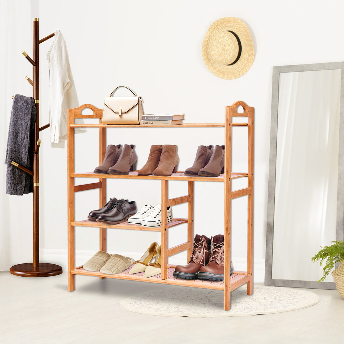 4 Tier Bamboo Shoe Rack Storage Organizer