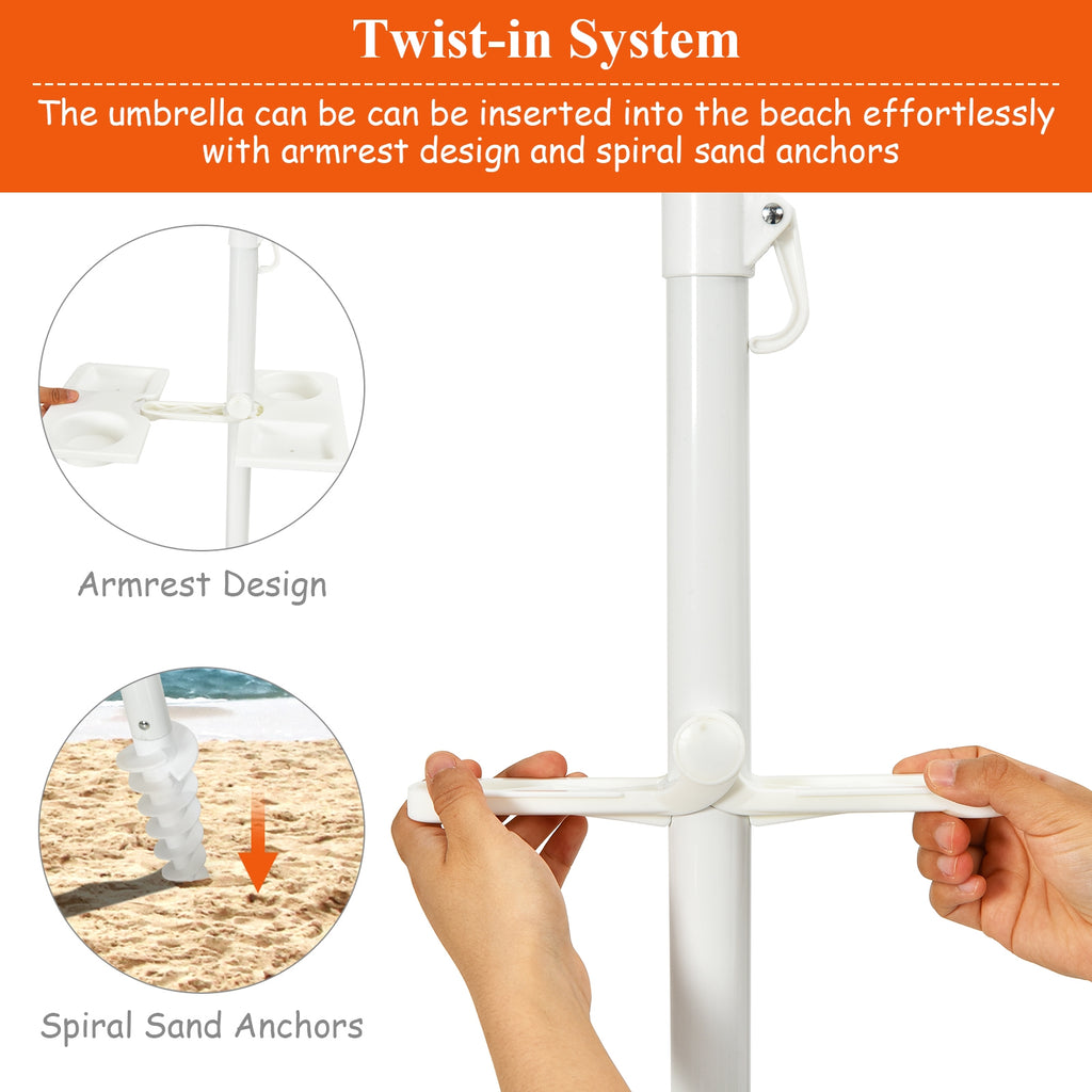7.2 FT Beach Umbrella with Sand Anchor & Tilt – Multicolor