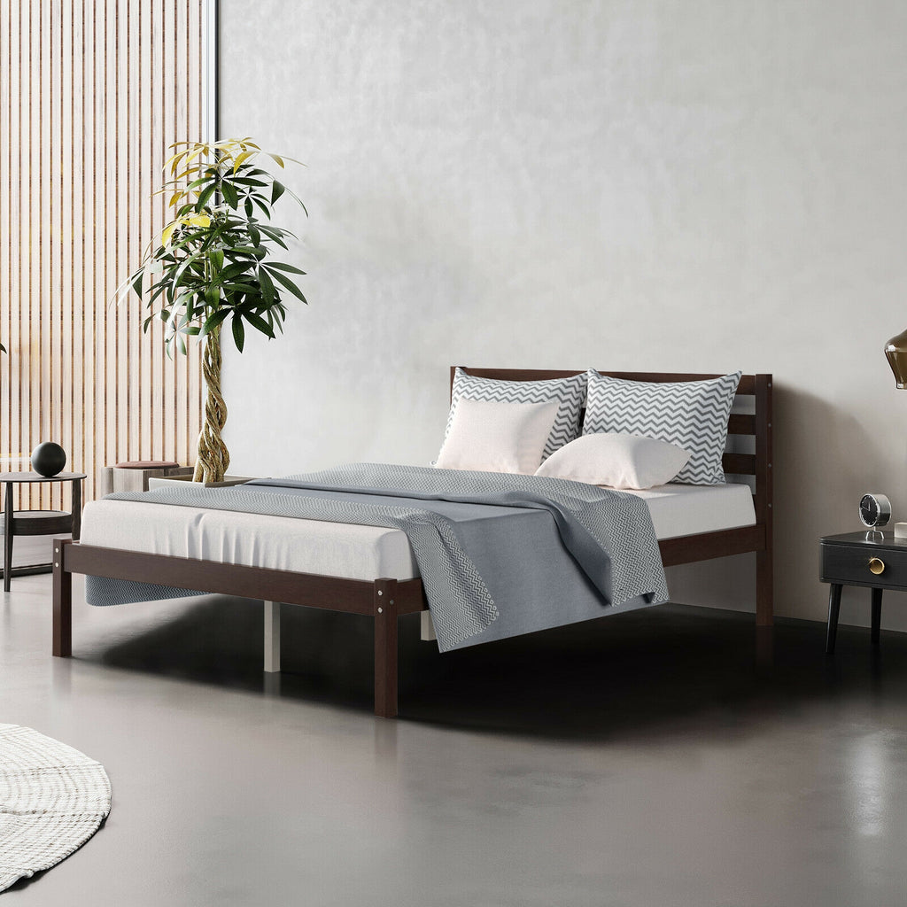 Full Size Bed Frame with Wooden Headboard & Slat Support