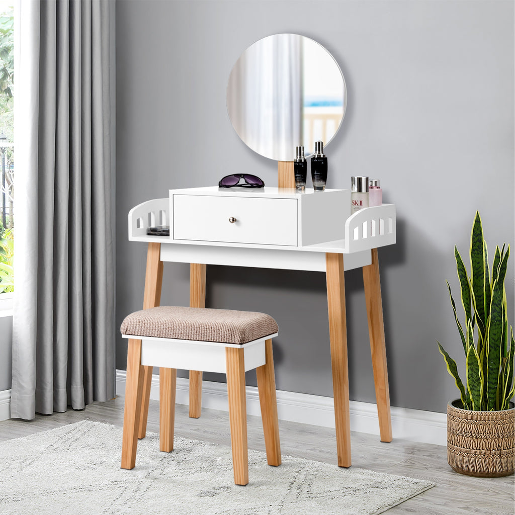 Wooden Makeup Dressing Table with Mirror & Drawer