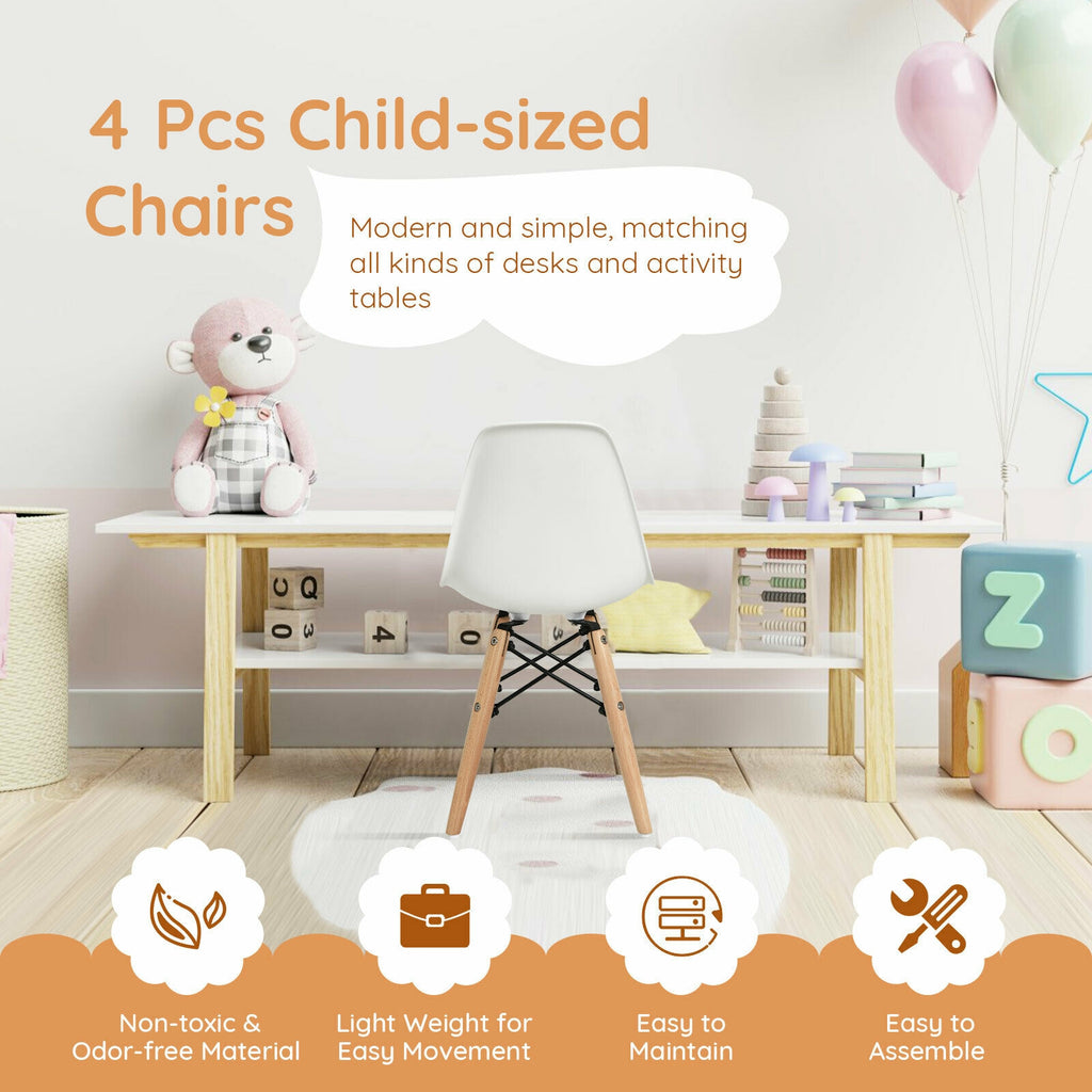 Children's White Wooden Leg Chair Set - 4 Pieces, Kids' Dining & Playroom Seating