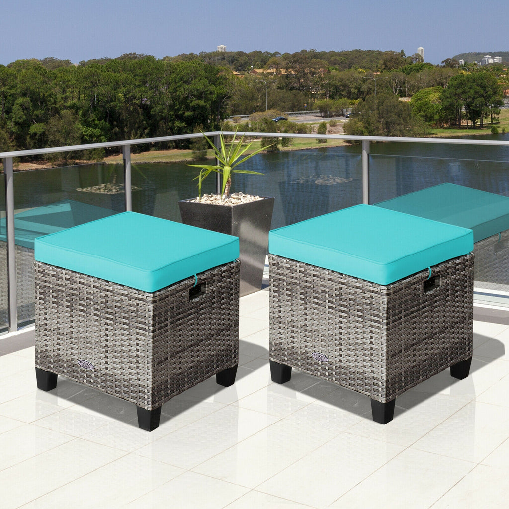 2 Pieces Patio Rattan Ottoman Seat with Removable Cushions