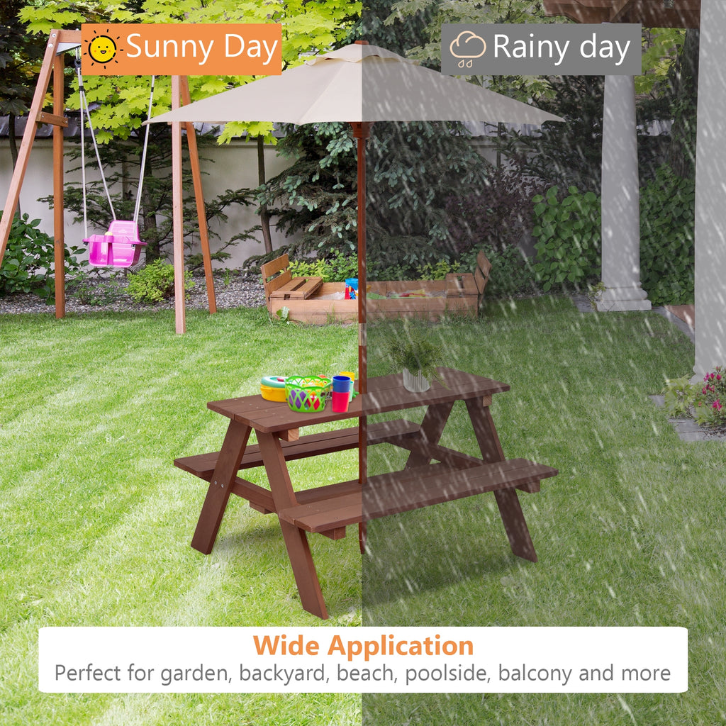 Kids Picnic Table Set with Removable Umbrella - Brown, 4 Seats