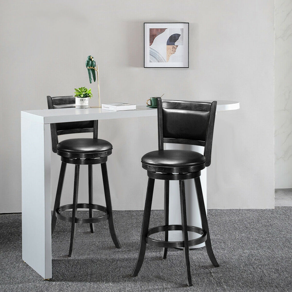 29 Inch Wooden Swivel Bar Stool with PVC Cushioned Seat - Black