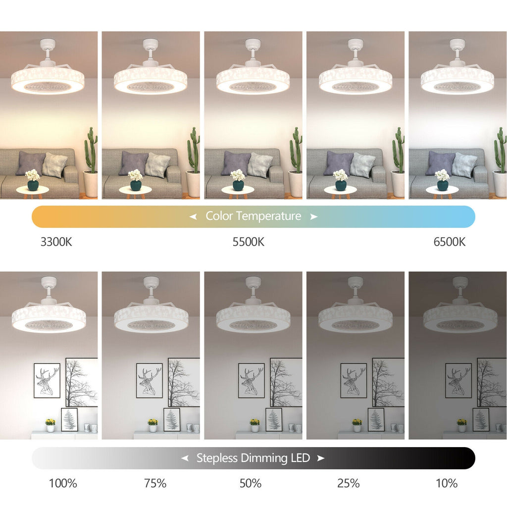 White 23-Inch Ceiling Fan with LED Light and Remote Control