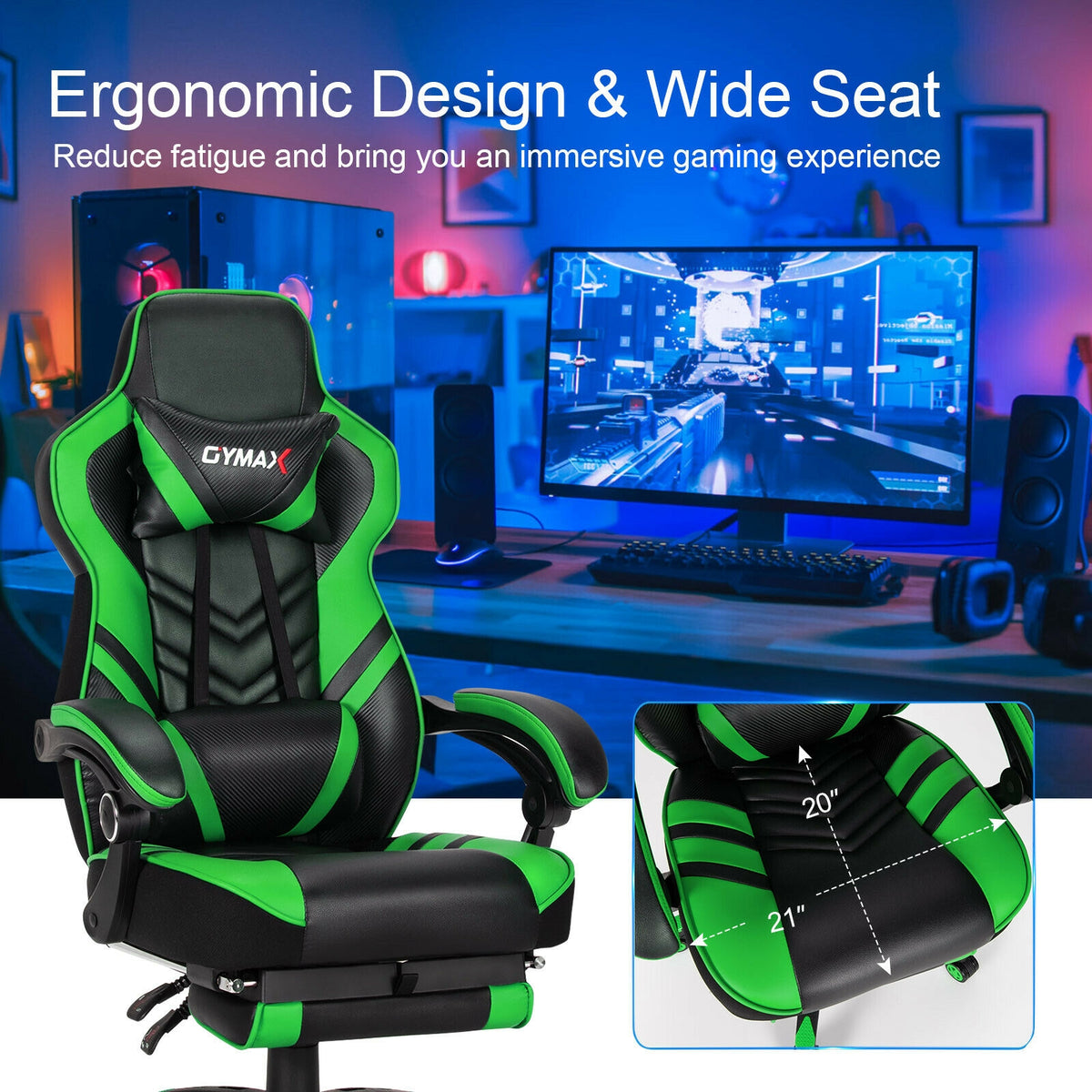 Adjustable Gaming Chair with Footrest for Home Office