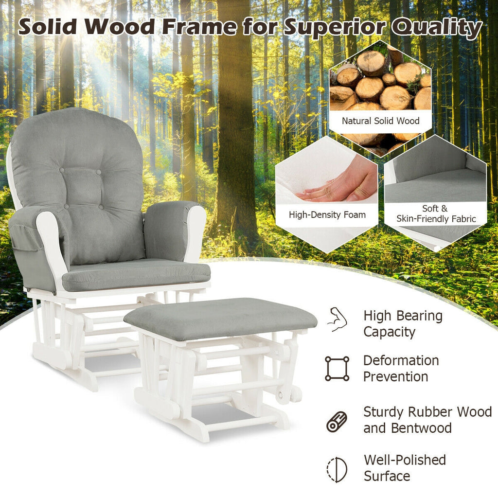 Wood Glider and Ottoman Set with Storage Pocket - Light Gray
