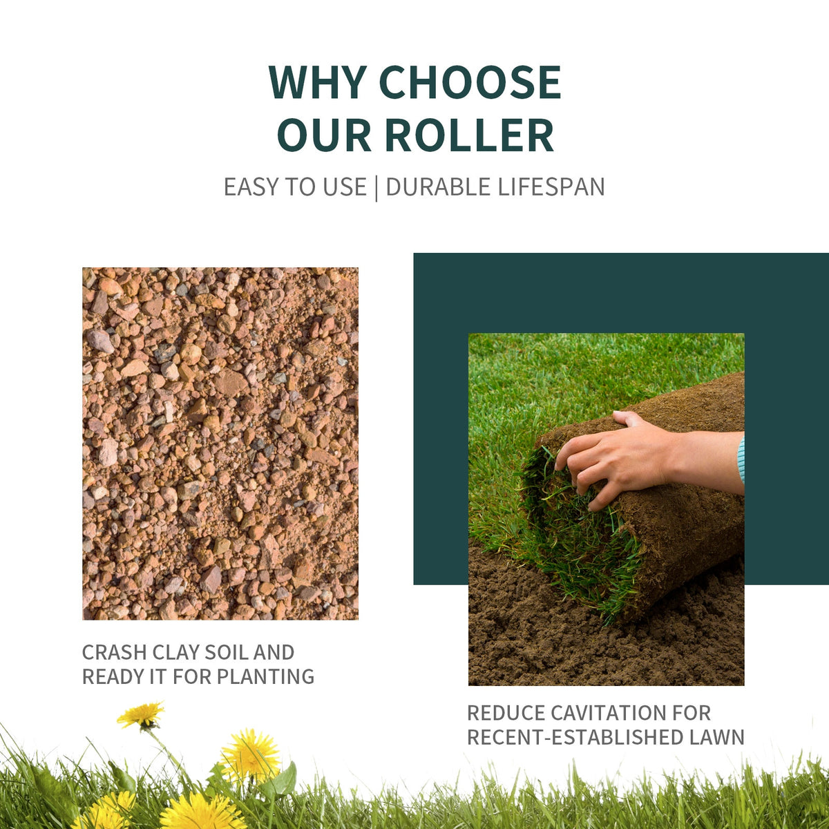 36 x 12 Inch Push Lawn Roller Water Filled - Green