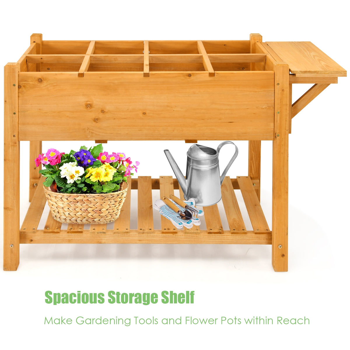 Elevated Planter Box Kit with 8 Grids & Folding Tabletop