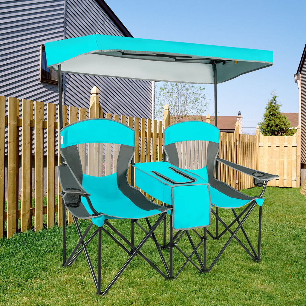 Portable Folding Camping Chair with Canopy - Turquoise