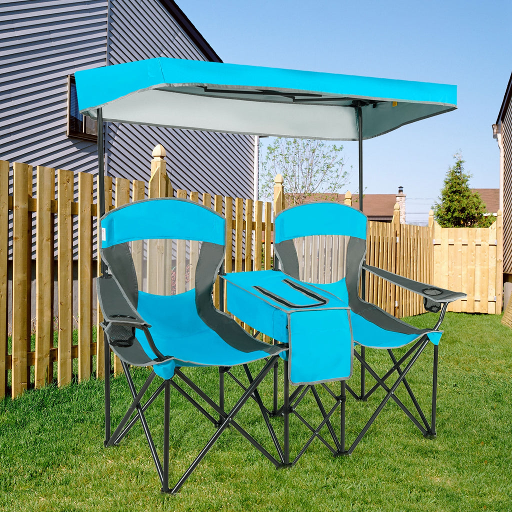 Folding Camping Chair with Canopy and Cup Holder - Blue