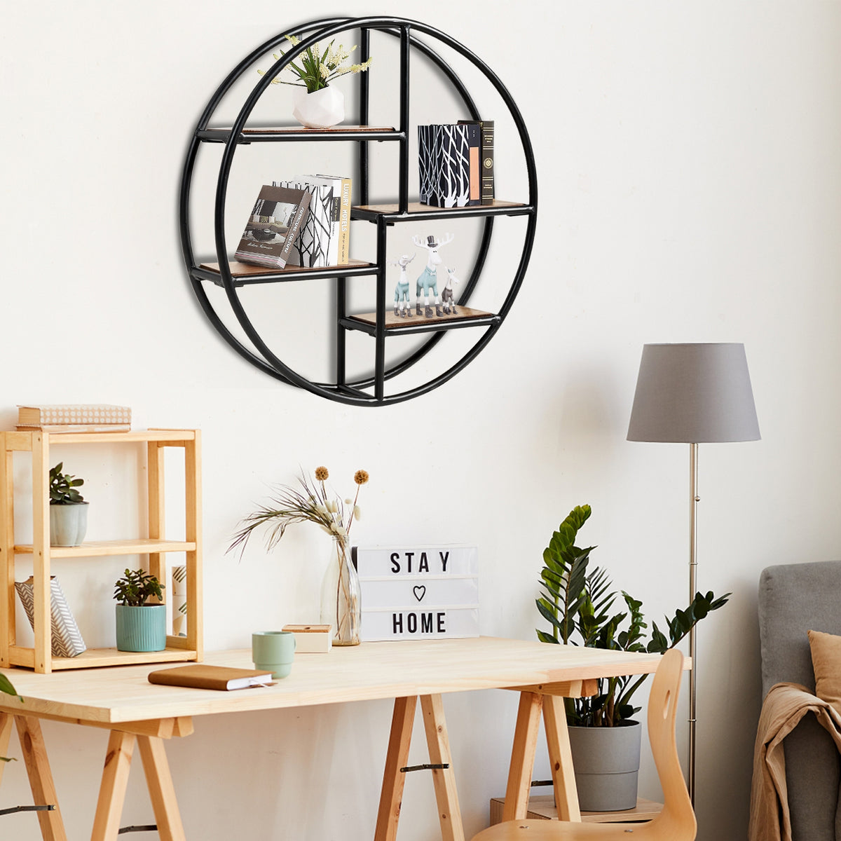 4-Tier Circular Wall Shelf – Nordic Round Storage Rack