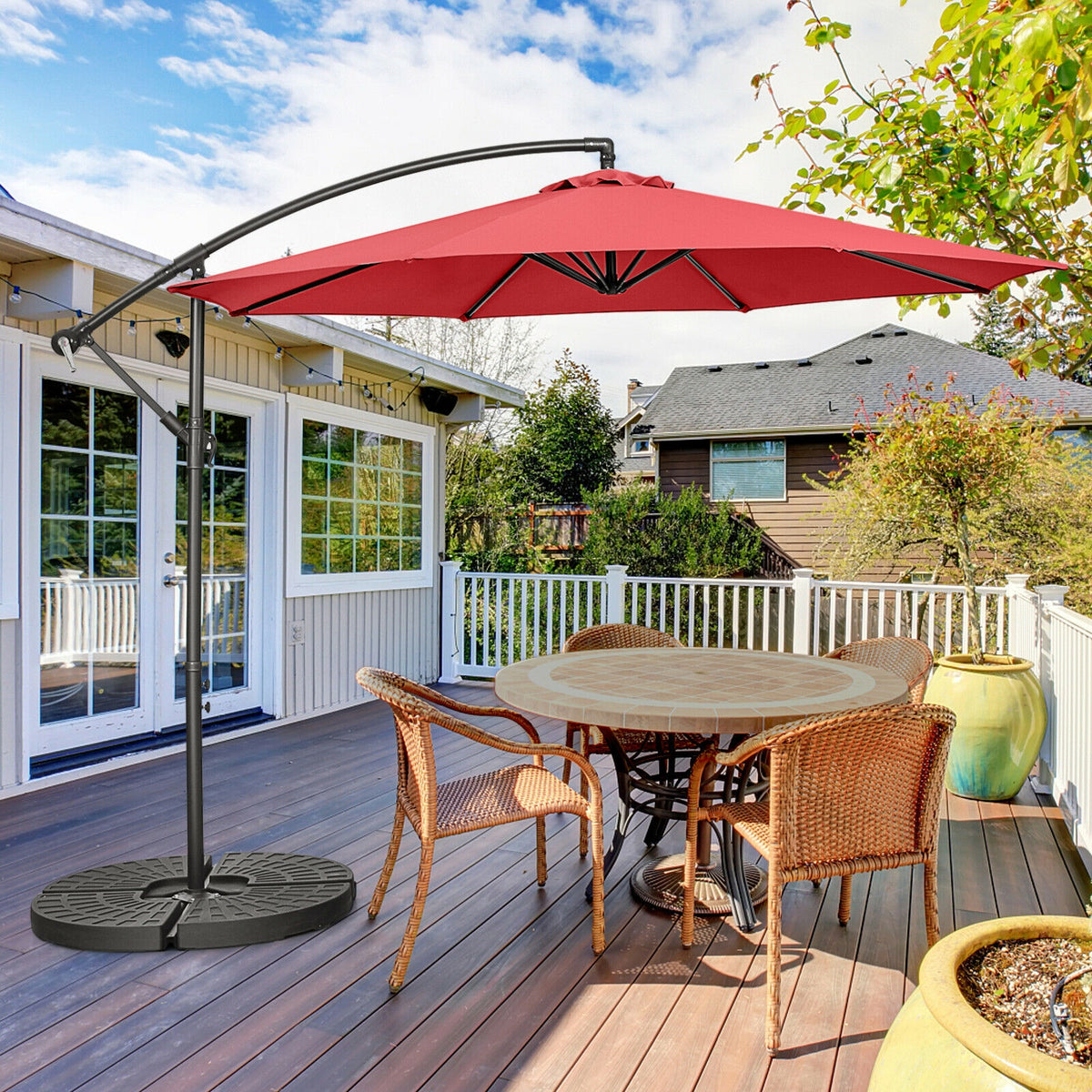 10x8 Ft Cantilever Umbrella with 8 Ribs & Cross Base, Red