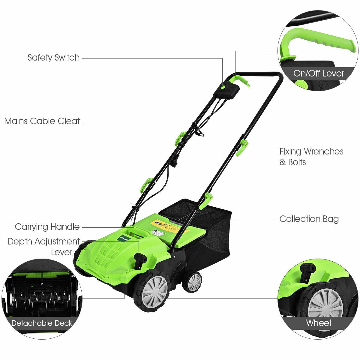 13 Inch 12 Amp Electric Scarifier with Bag - Green