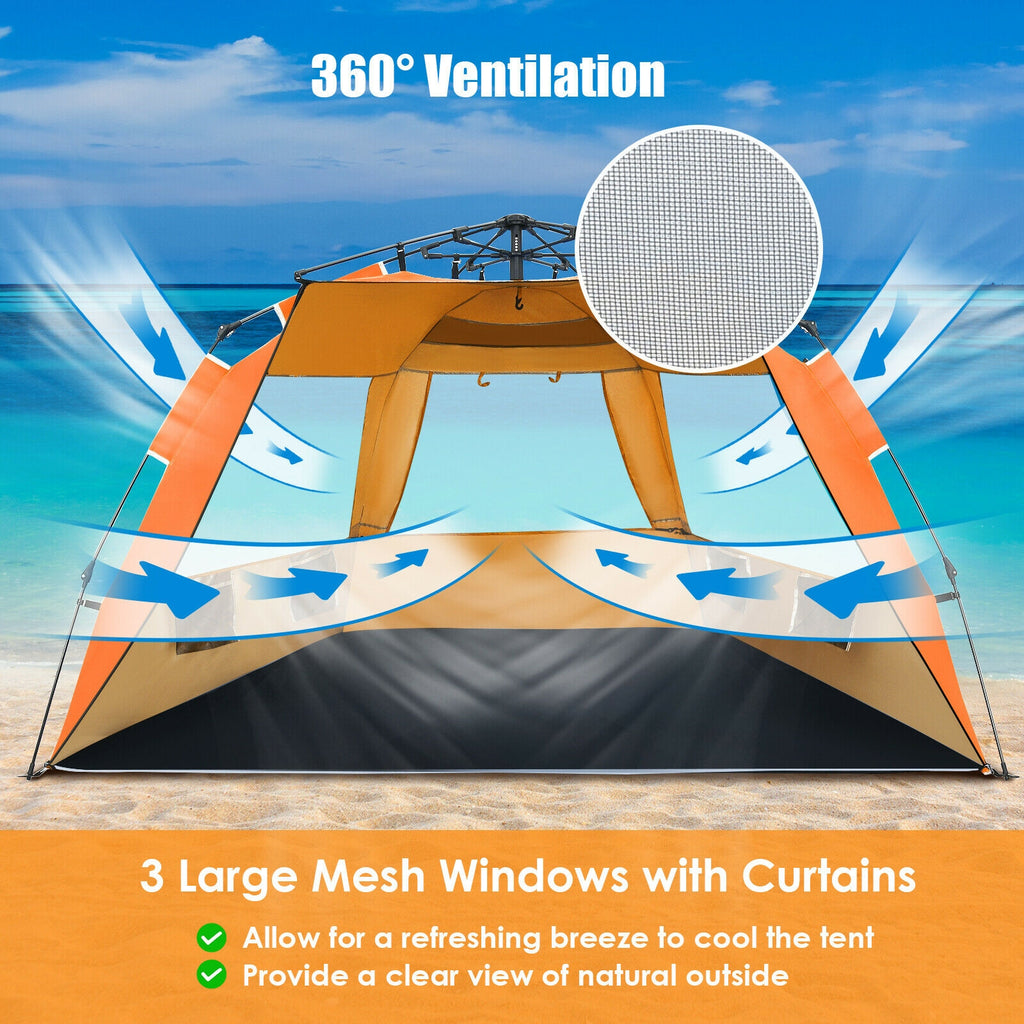 Pop-Up Beach Tent 3-4 Person UPF 50+ Sun Shelter – Orange