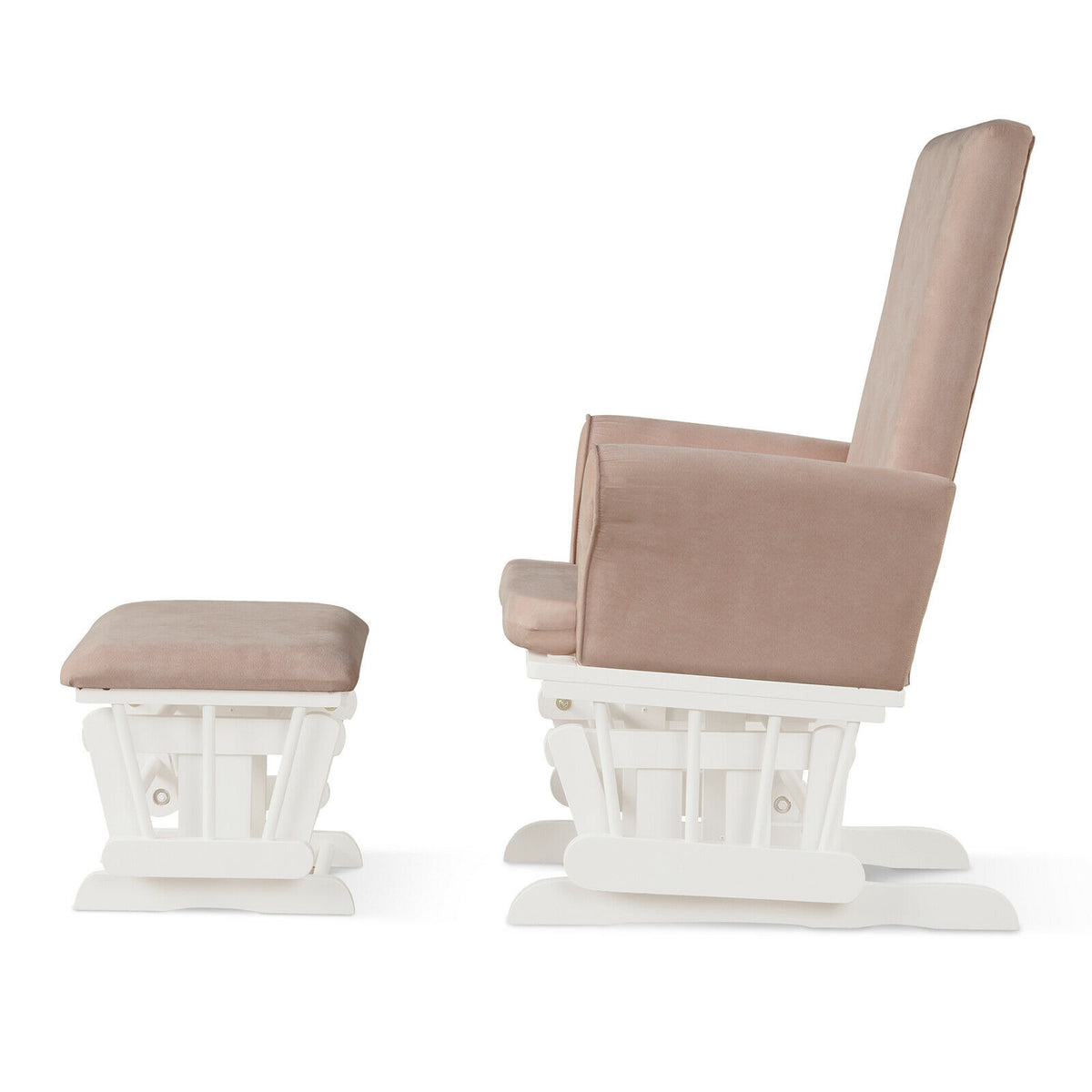 Nursery Glider Rocking Chair with Ottoman Set - Pink Rectangular Backrest