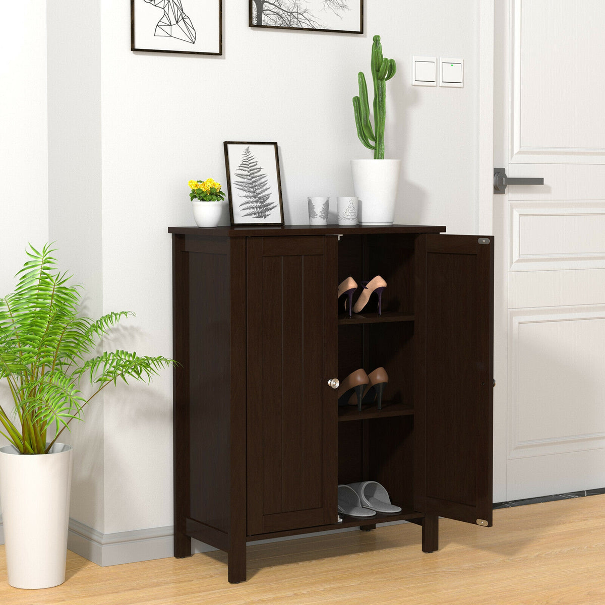 2-Door Bathroom Floor Storage Cabinet Space Saver Organizer