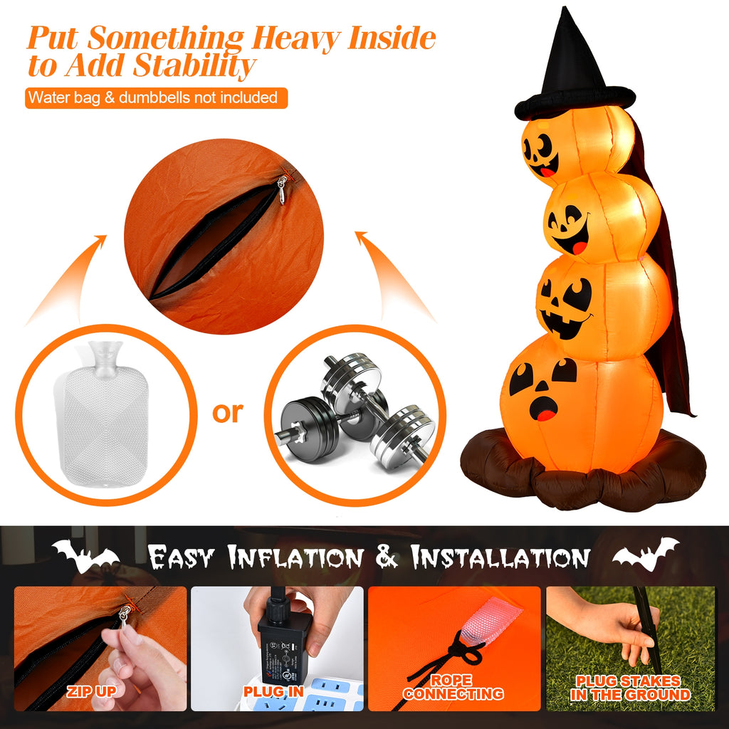 7 Feet Inflatable Pumpkin Combo with Witch's Hat & LED Lights - 4 Pumpkins Variation