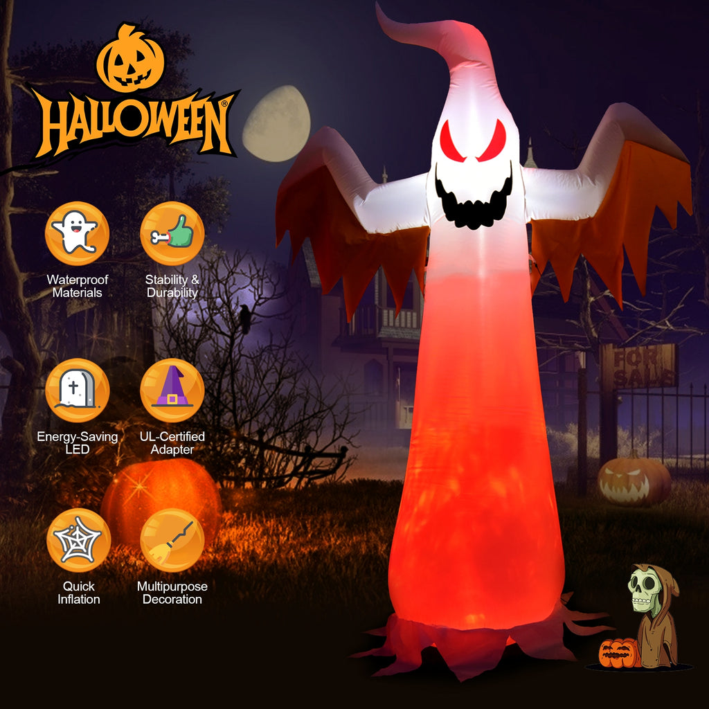 8ft Inflatable Ghost with Rotatable Flame LED Lights - Halloween Decor