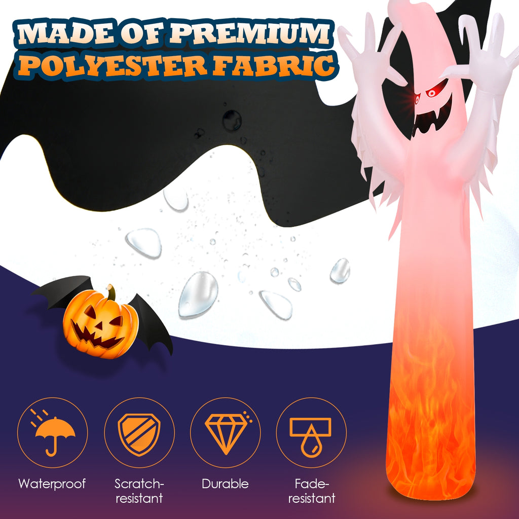 12 Feet Halloween Inflatable Ghost with Flame LED Lights - Yard Decor