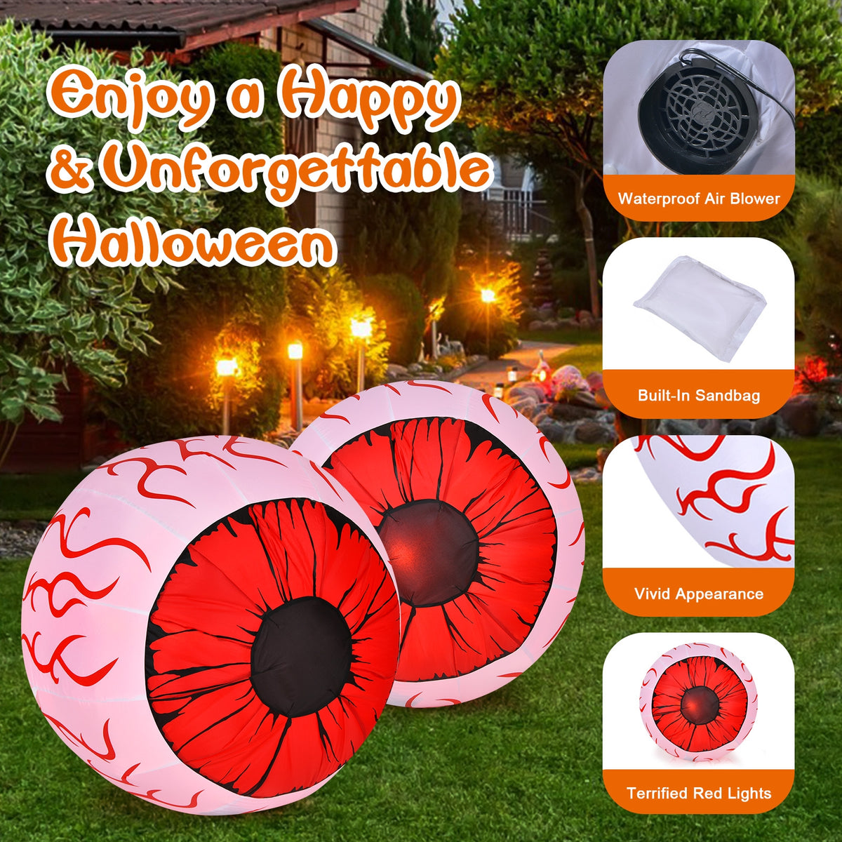 Halloween Inflatable Eyeballs with Air Blower - 2 Pack, Scary Decor