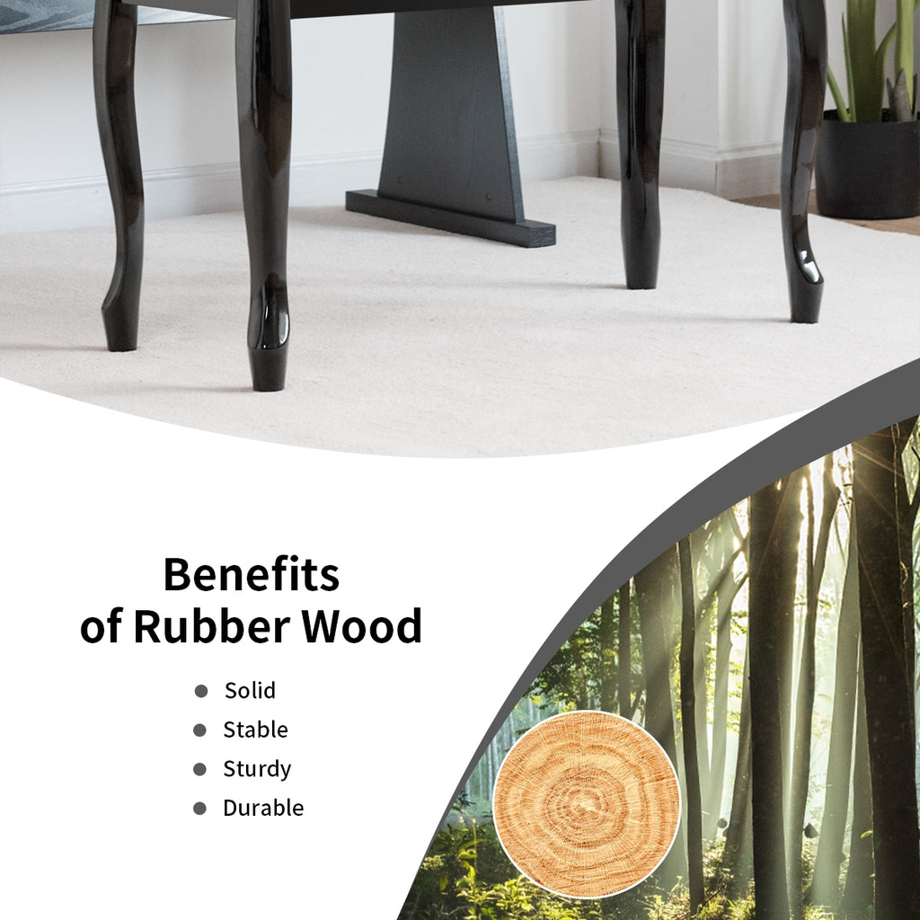 Piano Bench with Storage - Solid Wood, Black Bent Legs