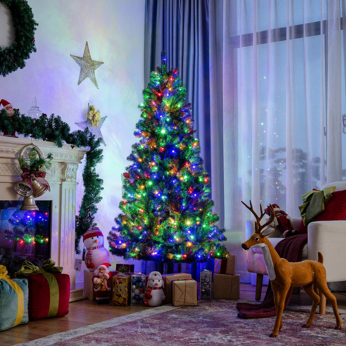 6 Ft Artificial Christmas Tree with Remote Color-Changing LED Lights