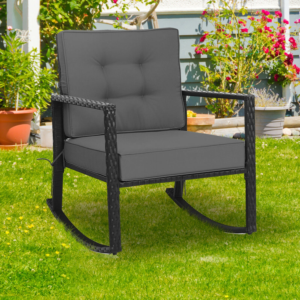 Rattan Rocking Chair with Cushion, Gray