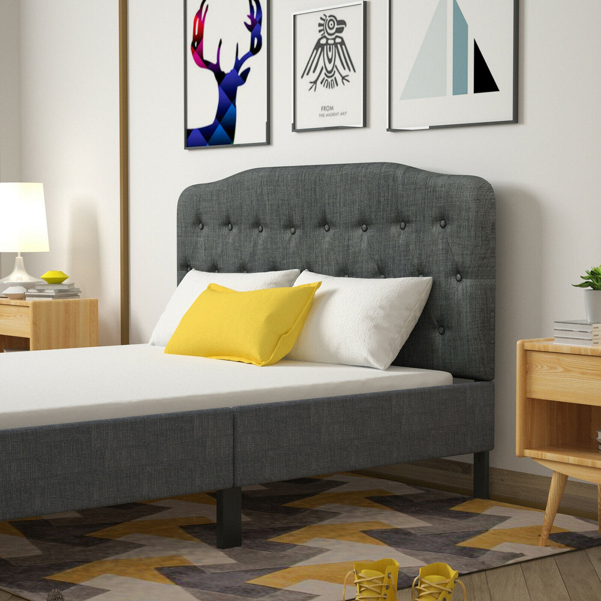 Queen Size Upholstered Headboard - Light Gray, Adjustable