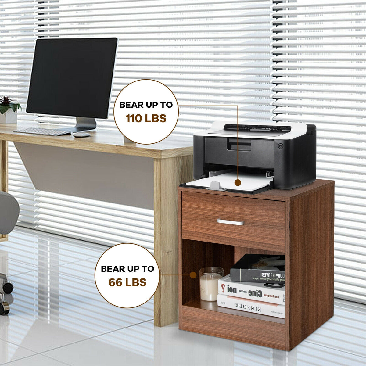 Modern Wooden Nightstand with Drawer - Brown