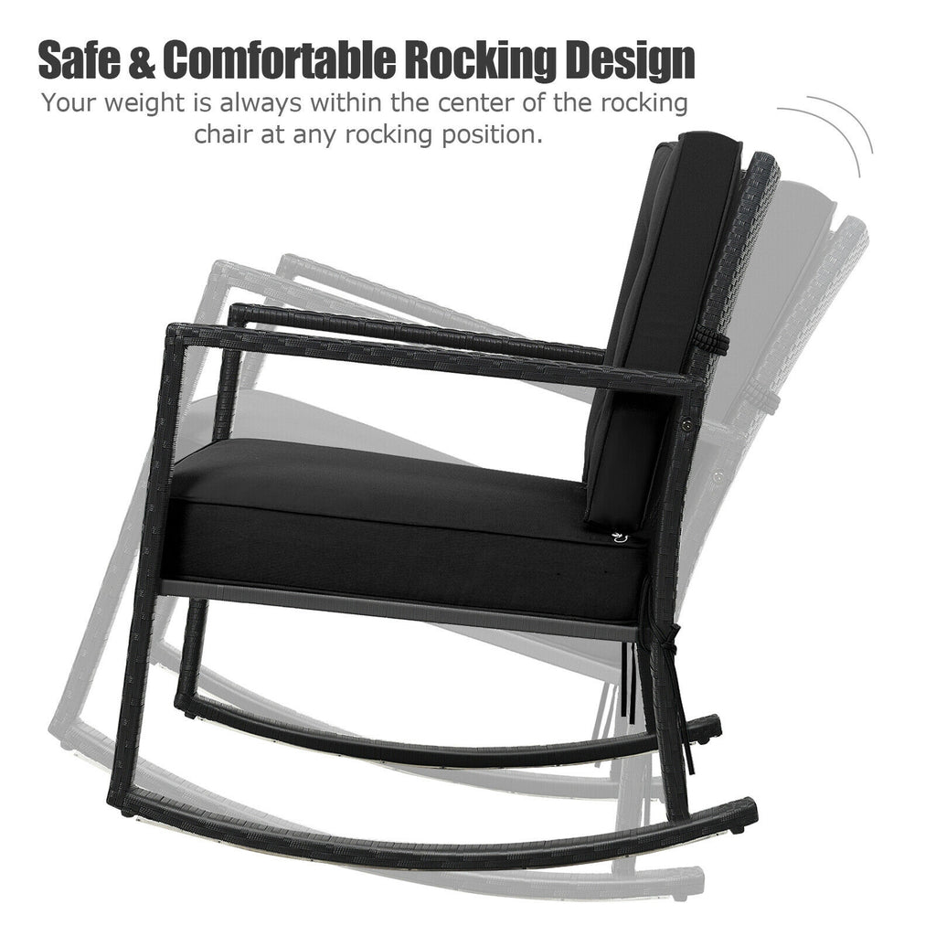 Patio Rattan Rocker Outdoor Glider Rocking Chair Cushion Lawn
