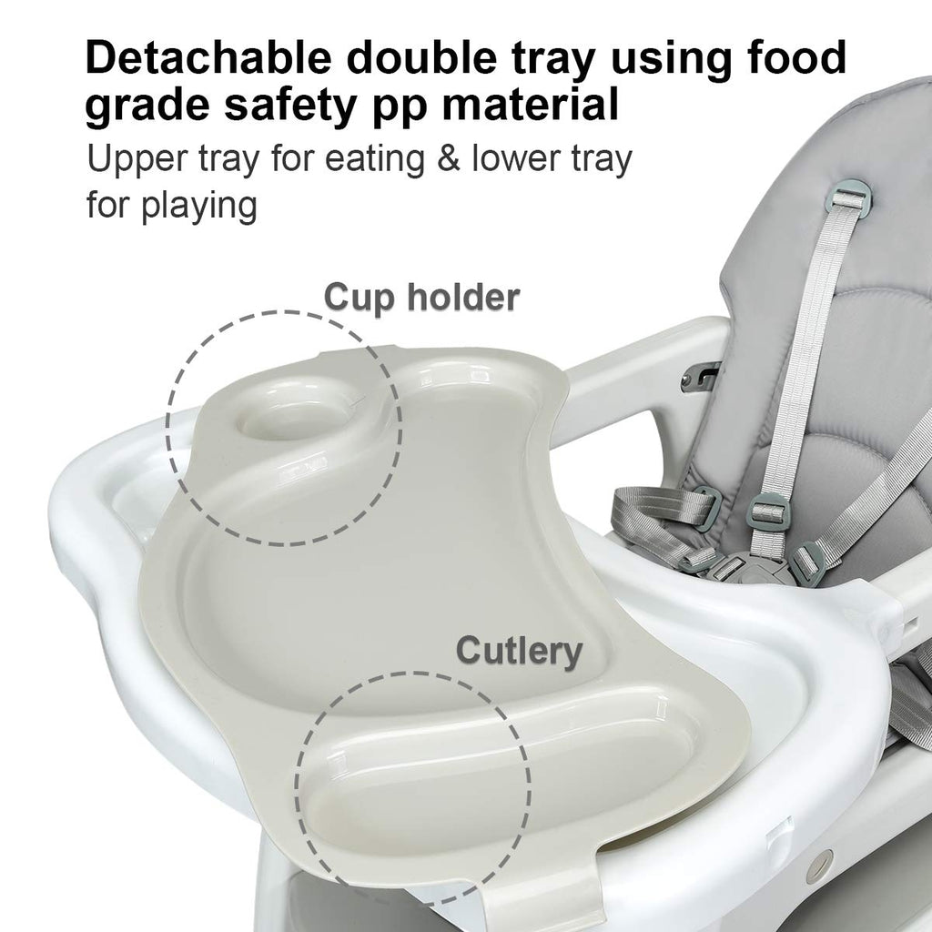Gray 3-in-1 Baby High Chair with Lockable Wheels, Adjustable Tray & Safety Restraint