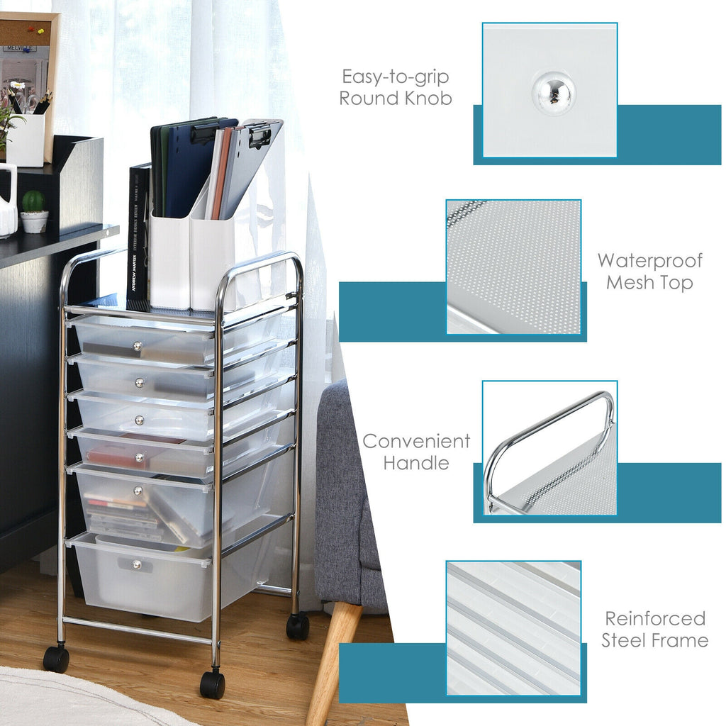 Multifunctional 6 Drawers Rolling Storage Cart Organizer