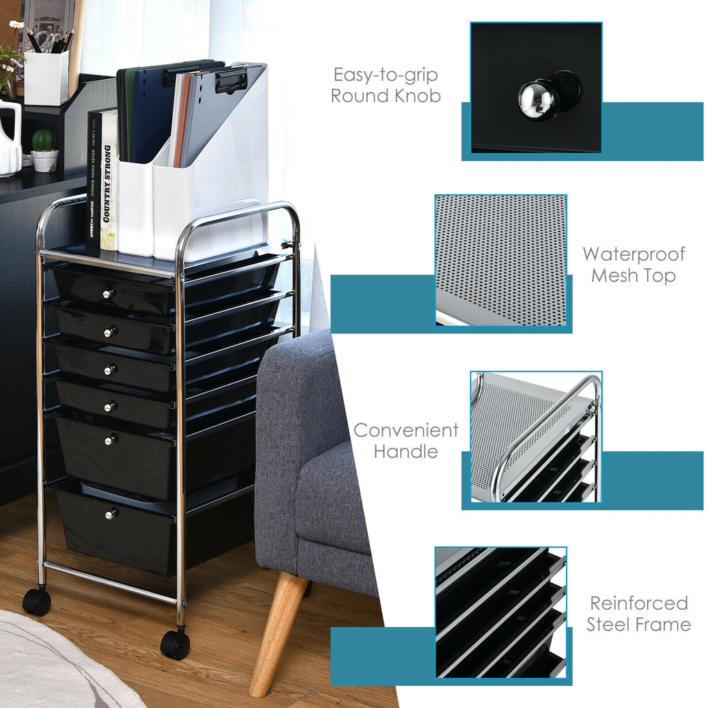 6-Drawer Rolling Storage Cart Organizer - Black