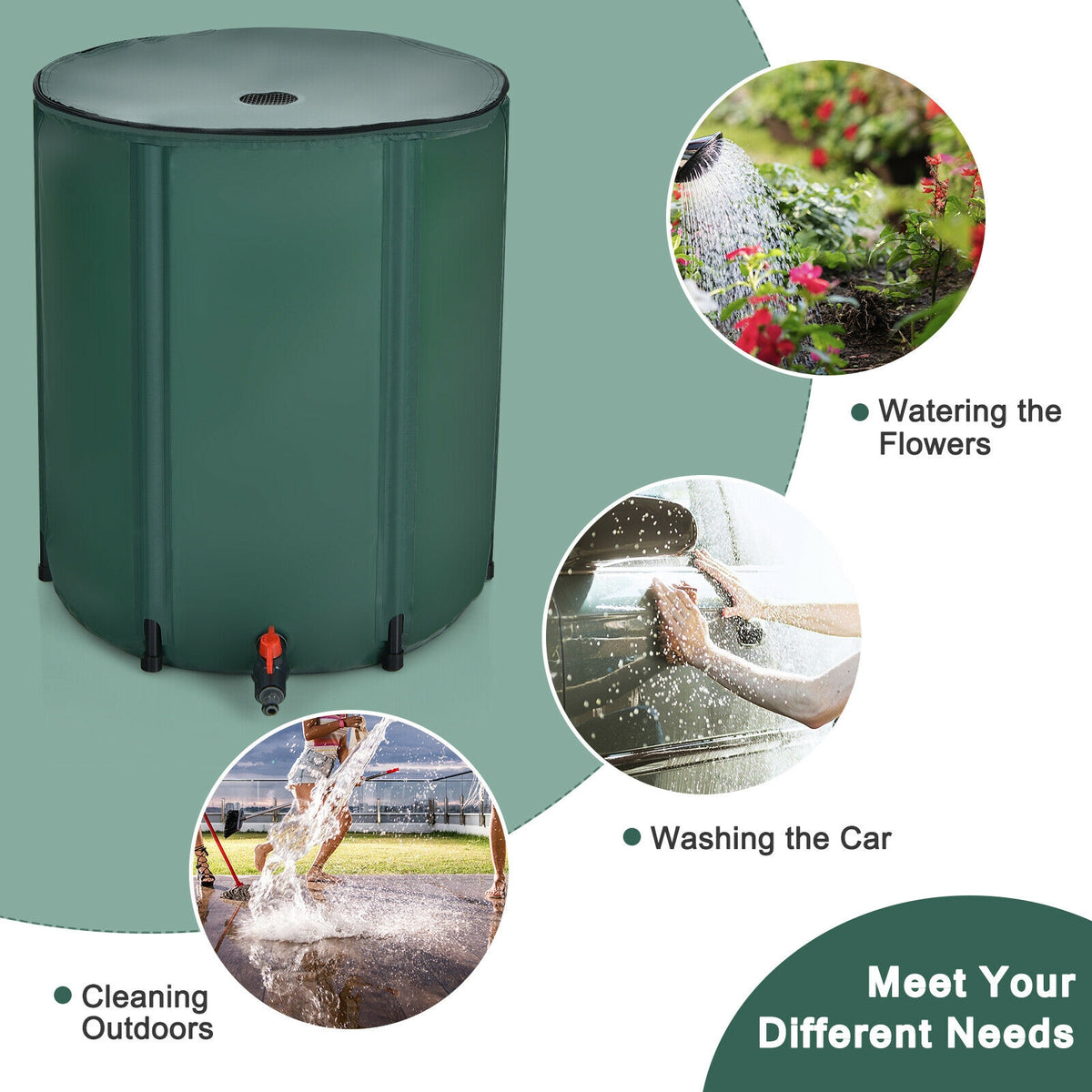 60 Gallon Portable Collapsible Rain Barrel Water Collector for