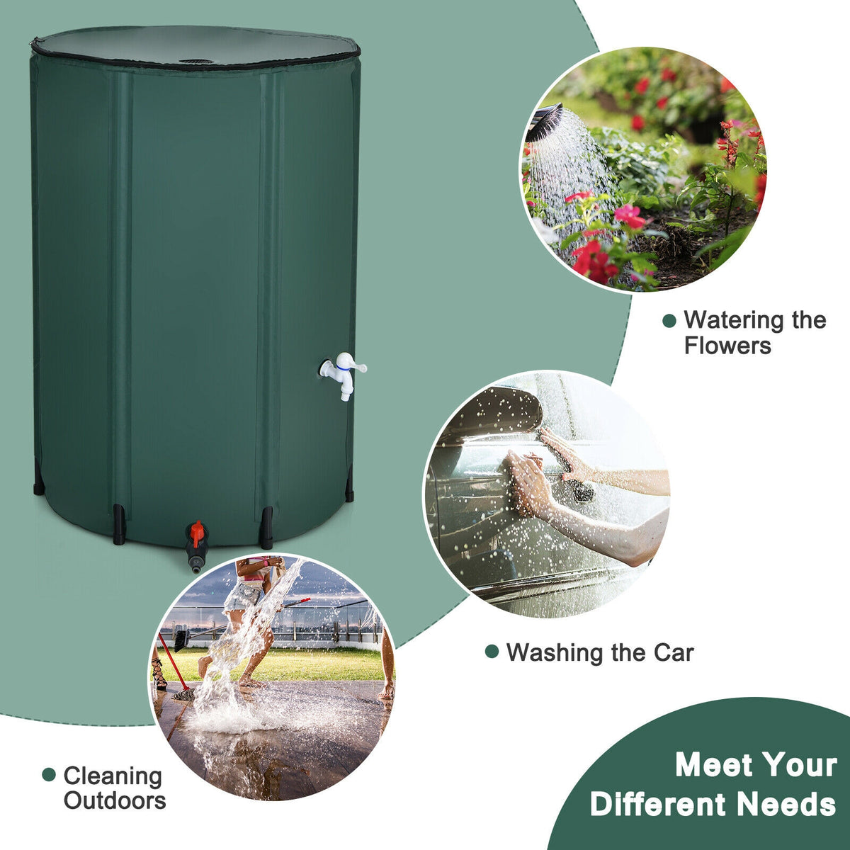 100 Gallon Portable Rain Barrel Water Collector Tank with Spigot