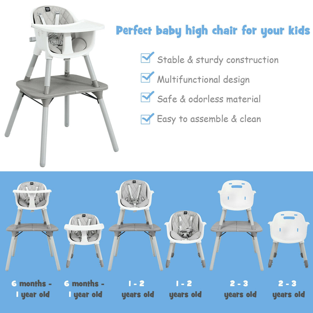 4-in-1 Baby Convertible Toddler Table Chair Set with PU Cushion - Gray