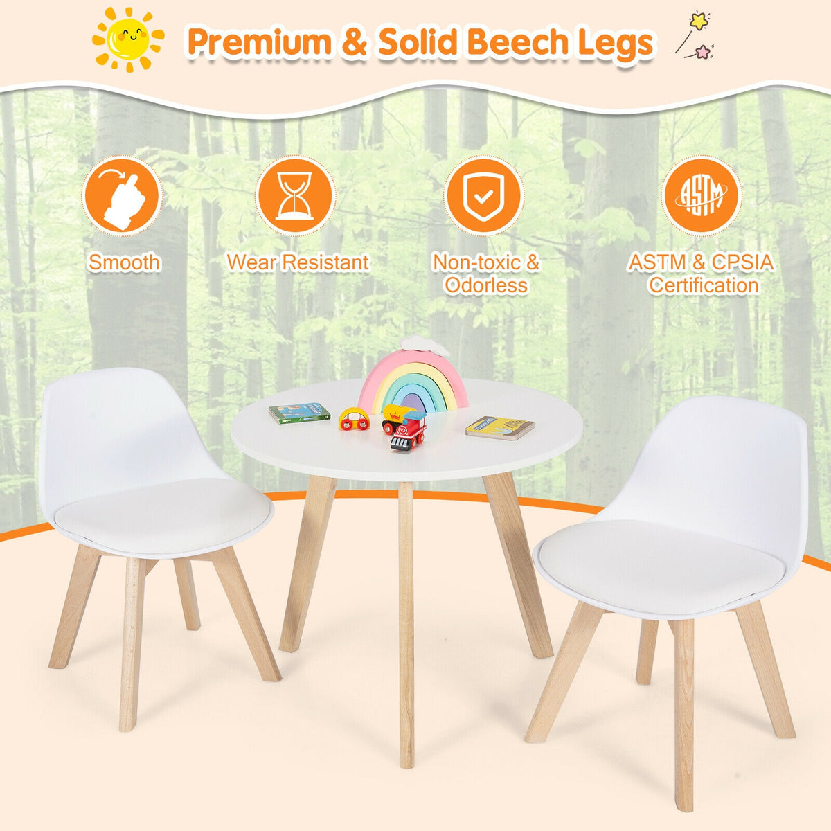 Kids Activity Play Table with Beech Legs and Cushions - White