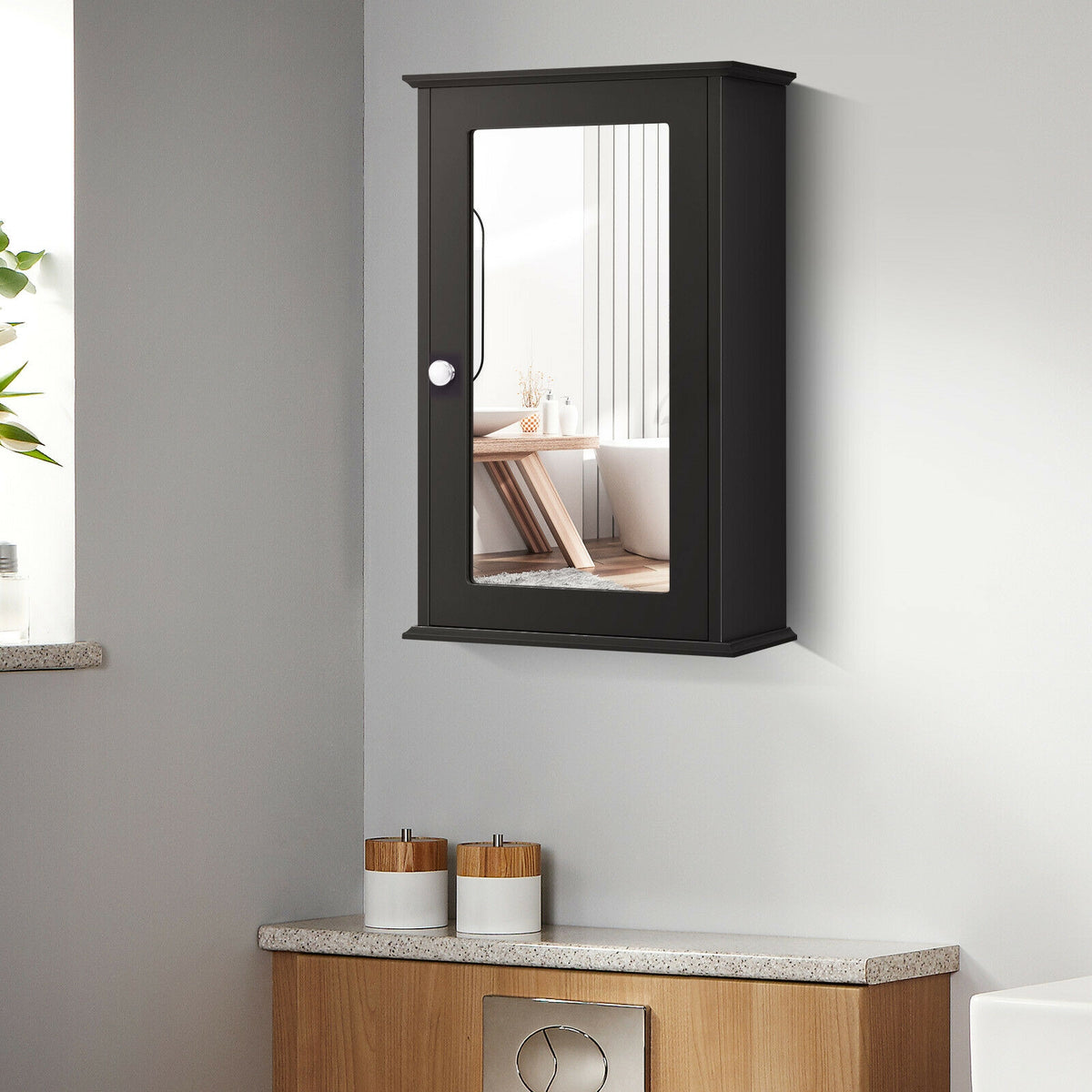 21-In Bathroom Mirror Cabinet with Adjustable Shelf, White