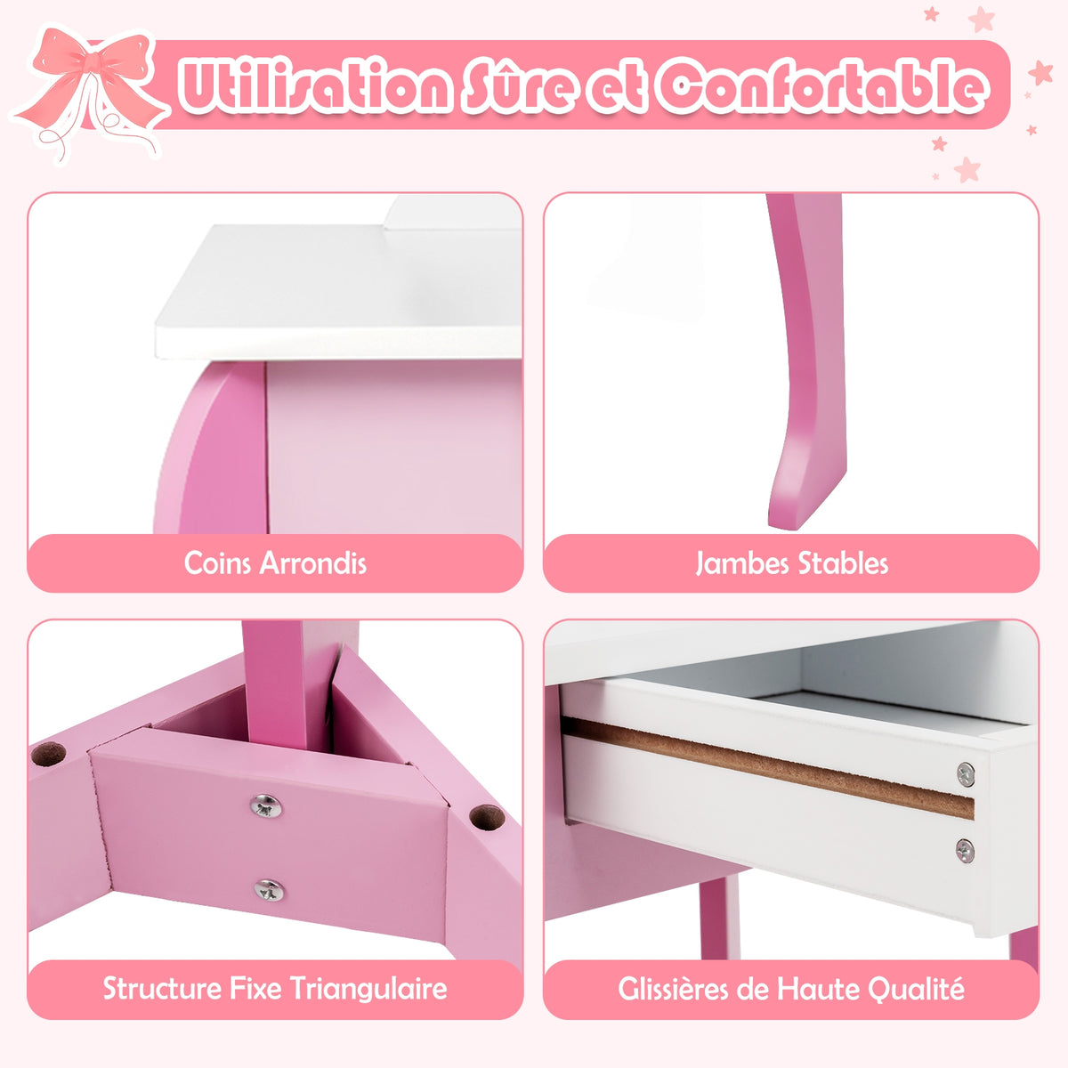 Kids Vanity Set Makeup Dressing Table and Chair with Mirror & Drawer - Pink