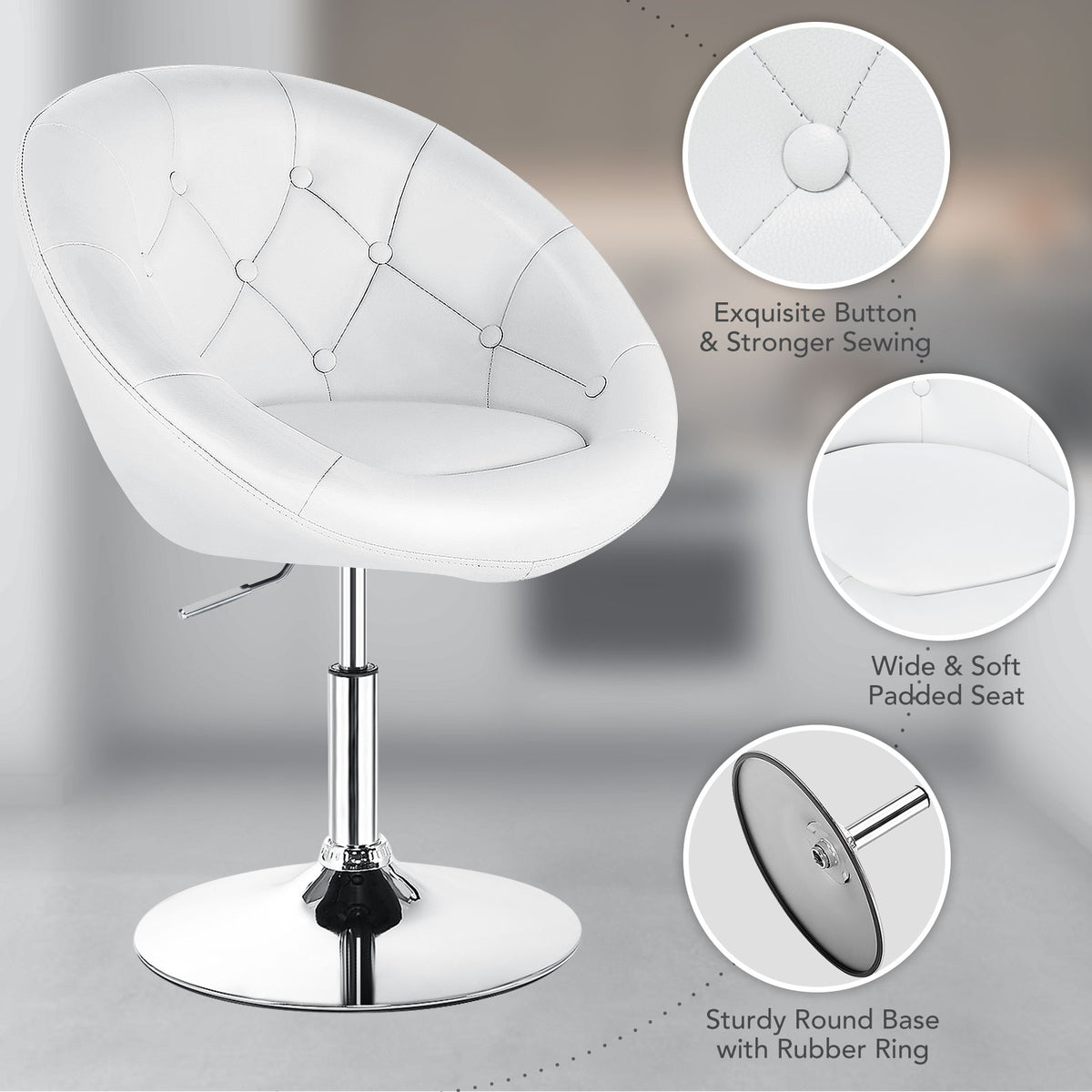 Adjustable Modern Swivel Tufted Accent Chair - White