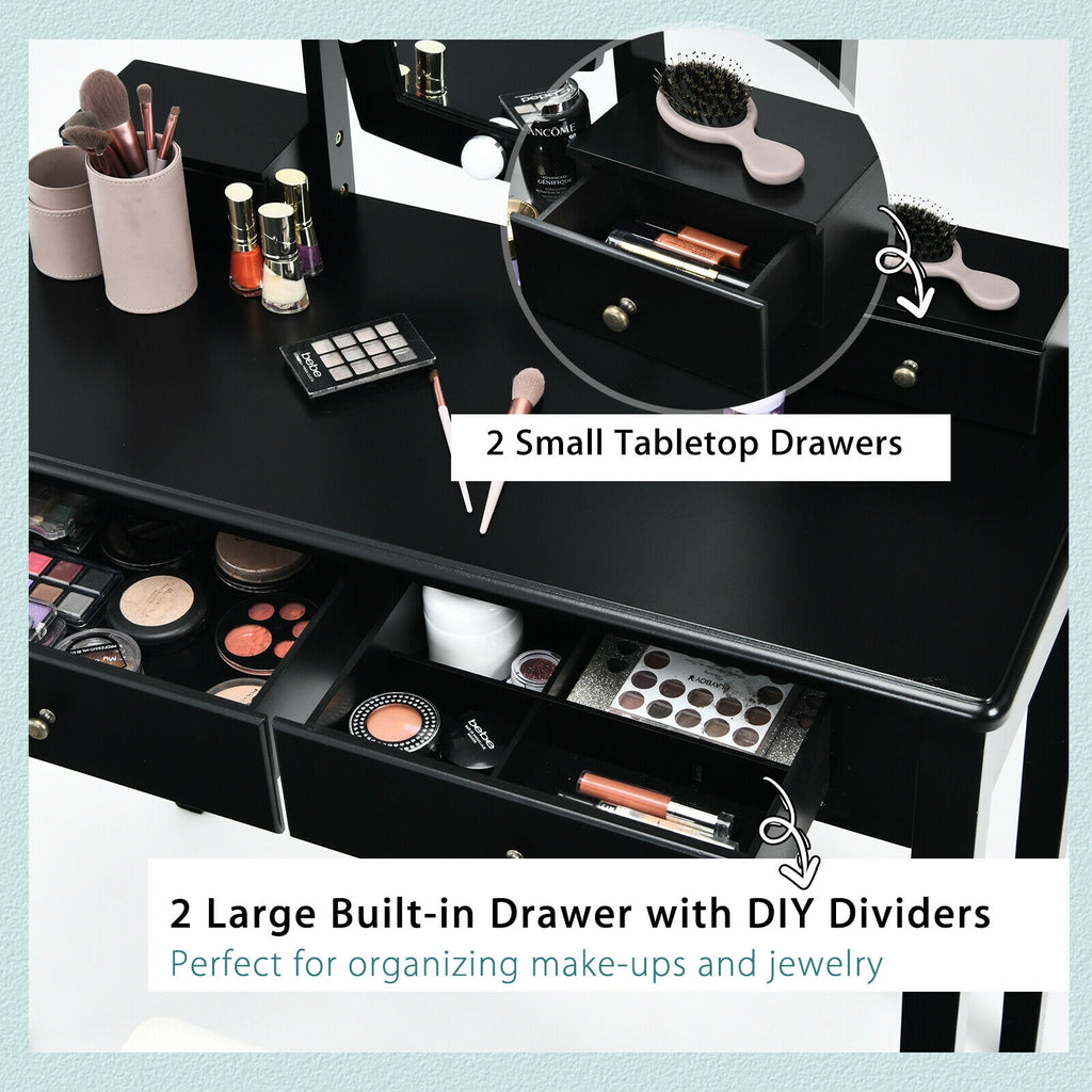 Vanity Table Set with Lighted Mirror, Black