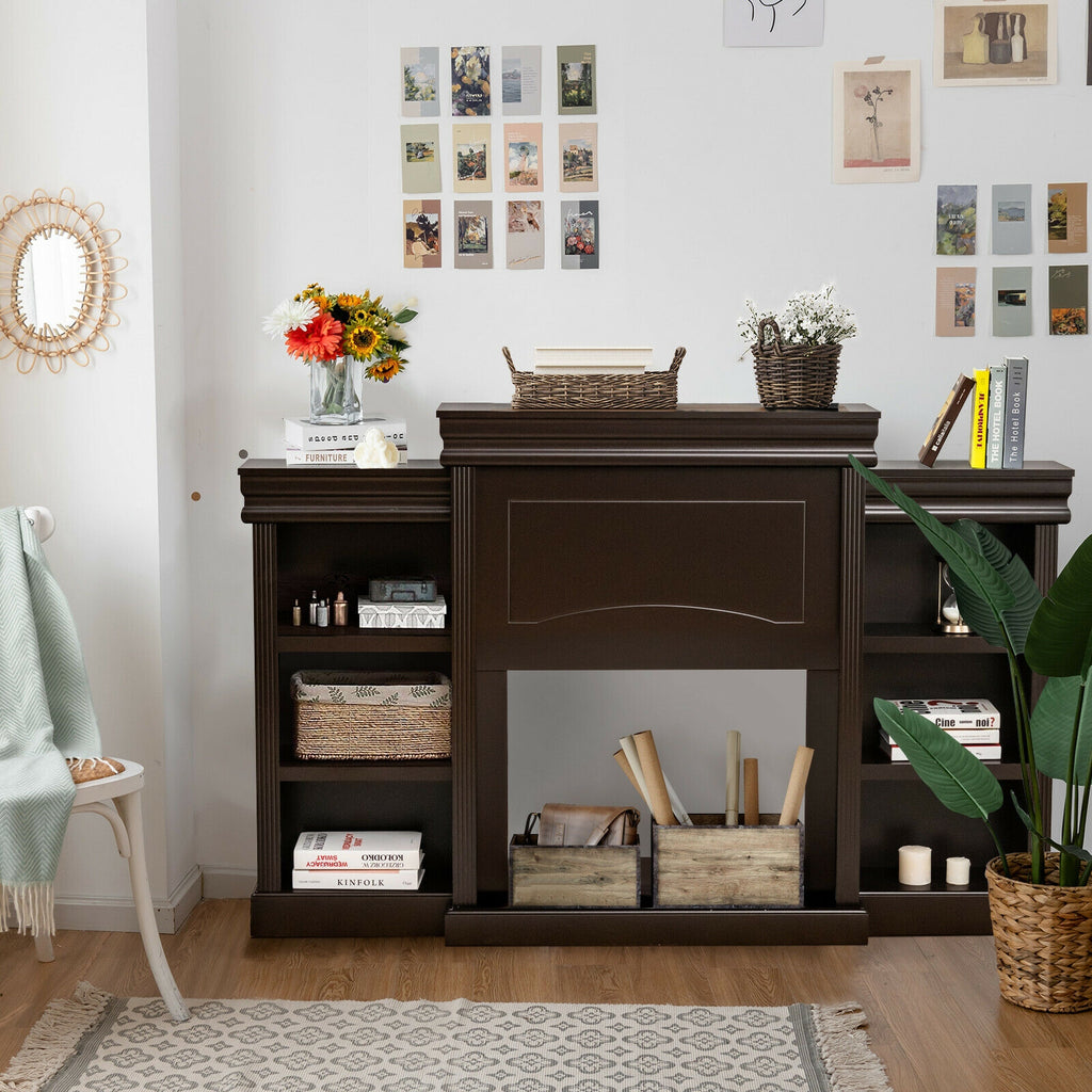 70" Modern Fireplace Media Entertainment Center with Bookcase - Brown